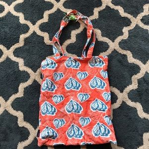 Orange blue butterfly print book tote bag